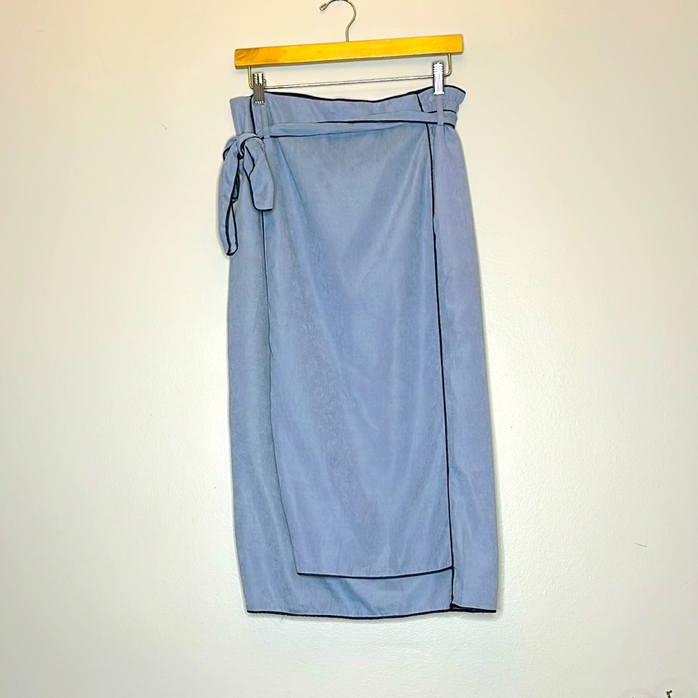 Soft blue with navy piping wrap skirt